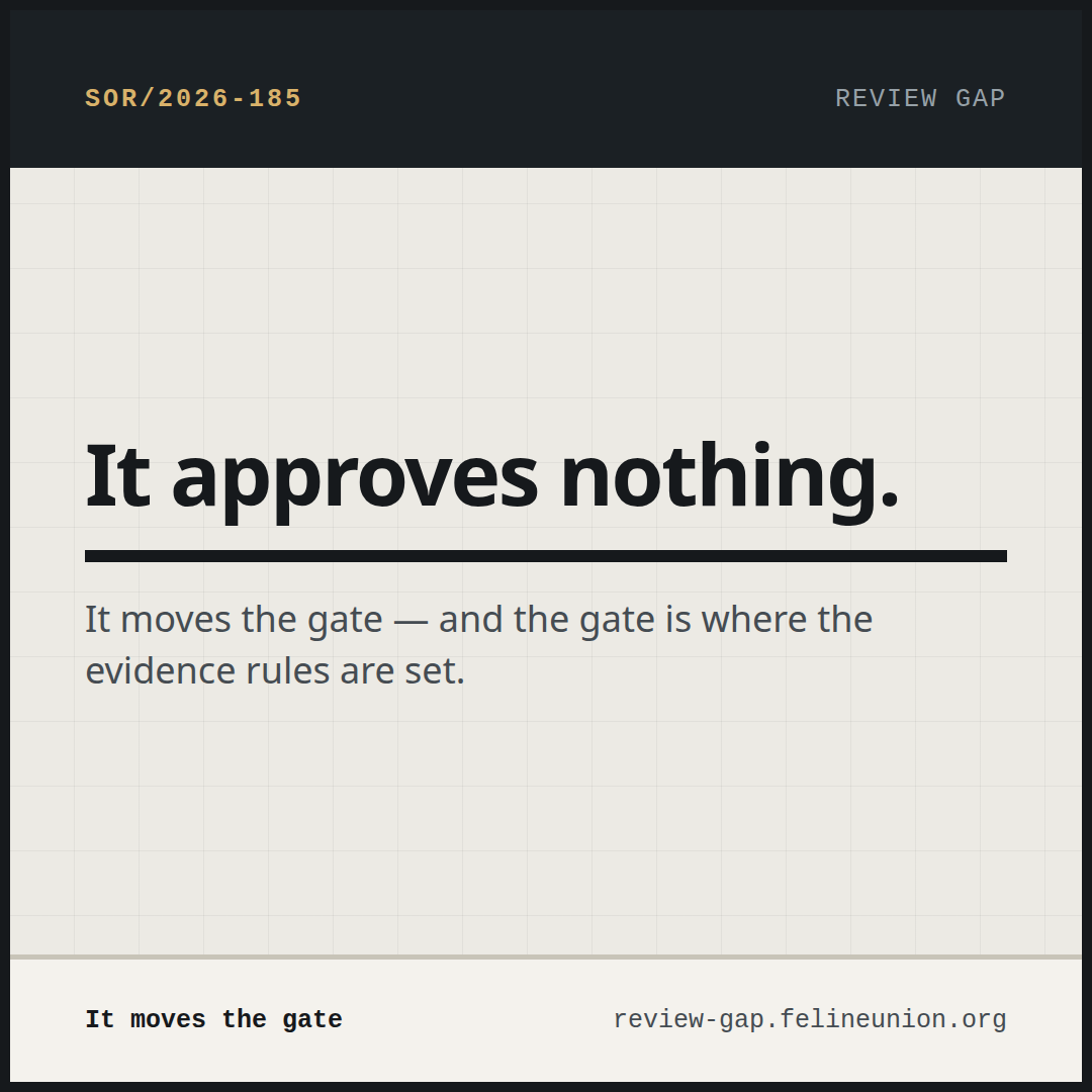 A share card reading: It approves nothing.